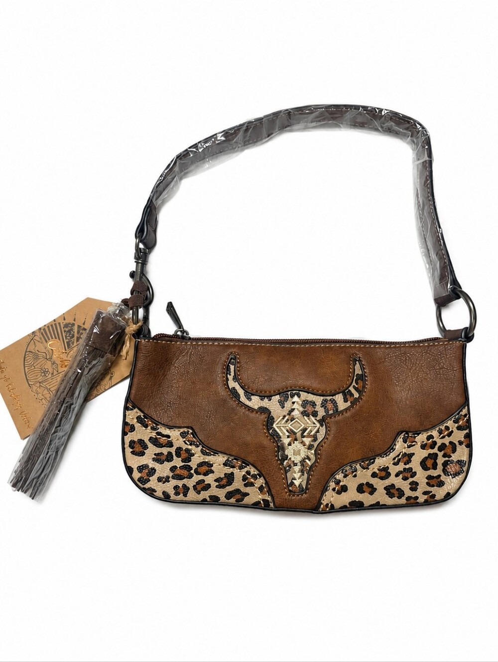Catchfly Studio Western Longhorn Leopard Shoulder Bag NWT